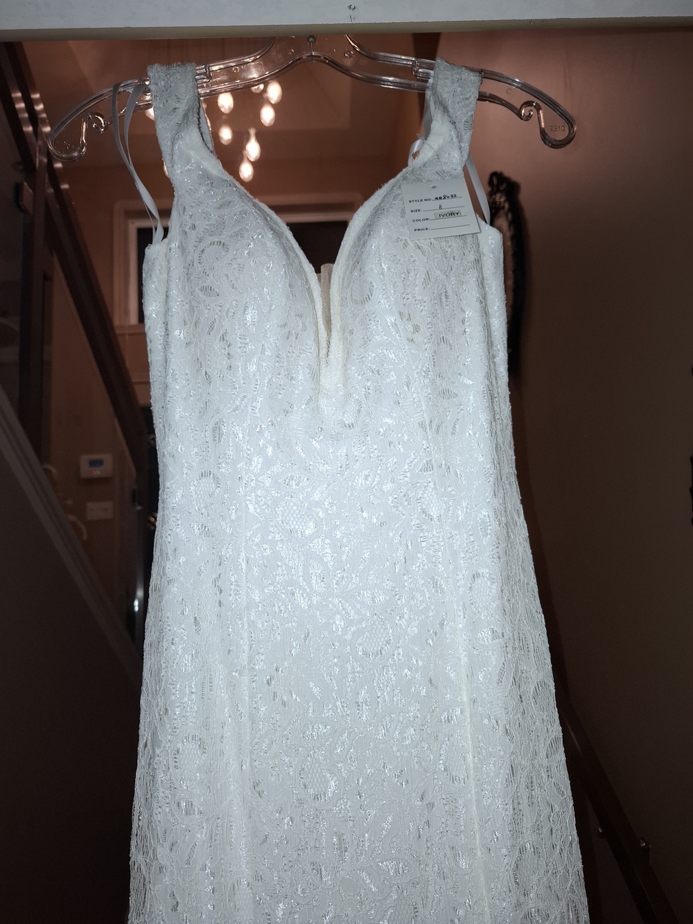 V-Neck White Lace Wedding Gown
